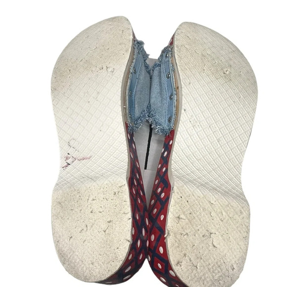 RARE Dr. Scholl’s Handpainted Mallys Denim Wooden Sole Slip-in Sandals - Picture 7 of 8